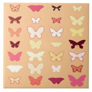 Butterflies, orange, yellow and coral tile