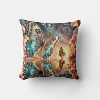 butterflies over reflection throw pillow