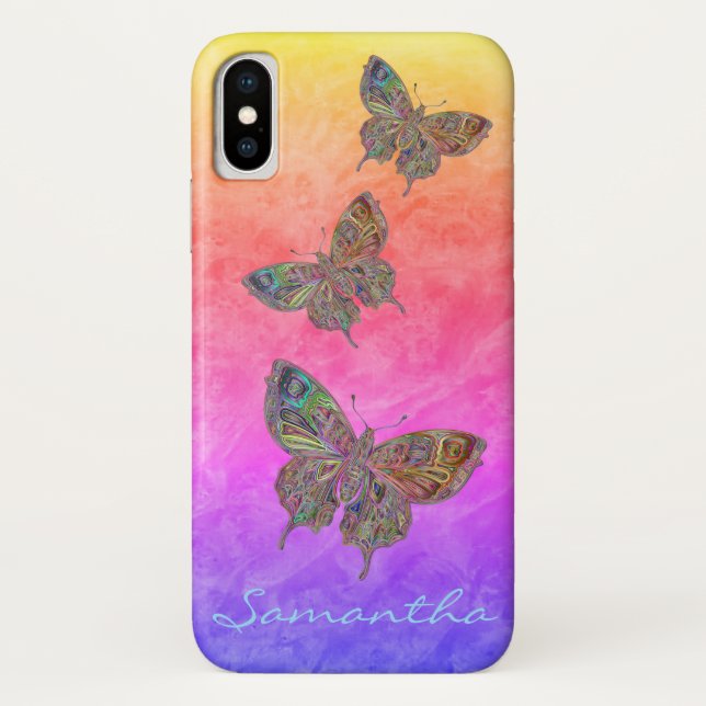 Butterflies Pastel Rainbow *Personalize*  Case-Mate iPhone Case (Back)