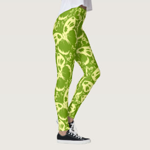 Butterflies Pattern Background Green Leggings