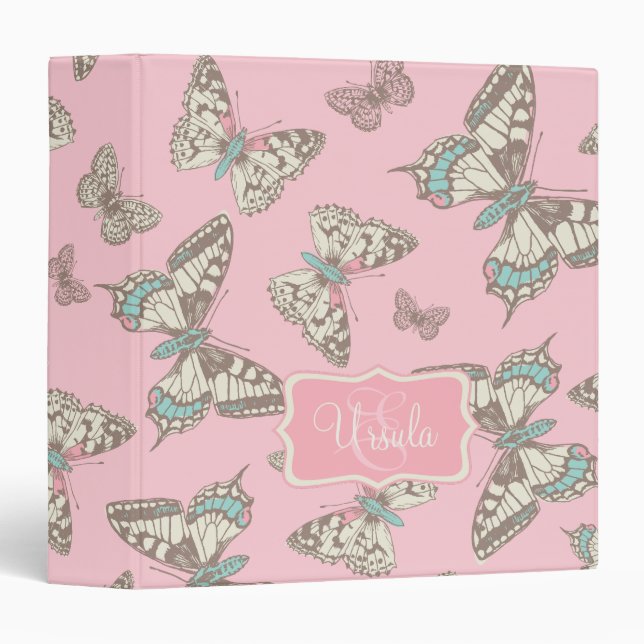 Butterflies pattern pink add your name folder binder (Front/Spine)