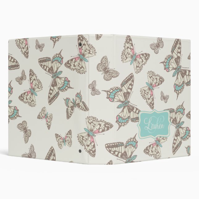 Butterflies patterned cream & teal name folder binder (Background)