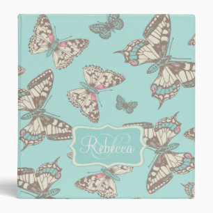 Butterflies patterned teal add your name folder binder
