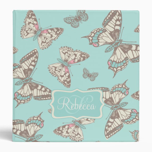 Butterflies patterned teal add your name folder binder (Front)
