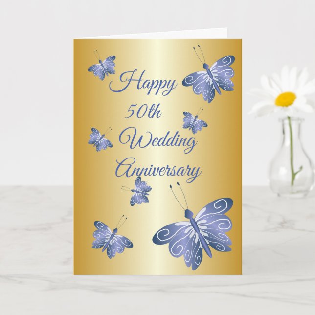 Butterflies Personalised 50th Wedding Anniversary Card (Small Plant)