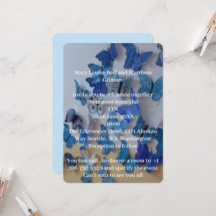 Butterflies Photo Blue Wedding Invitation