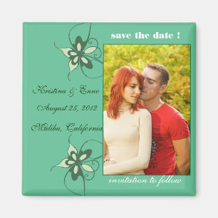 Butterflies -Photo save the date magnet -sea green