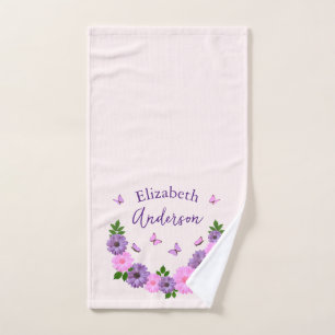 Butterflies Pink and Purple Hand Towel