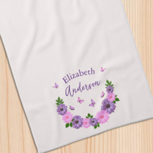 Butterflies Pink and Purple Kitchen Towel