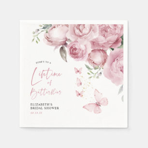 Butterflies Pink Floral Bridal Shower Napkin