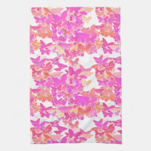 Butterflies, pink, fuchsia and coral kitchen towel