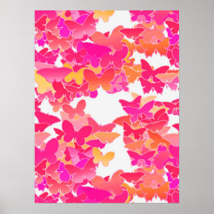 Butterflies, pink, fuchsia and coral poster