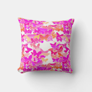 Butterflies, pink, fuchsia and coral throw pillow