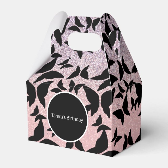 Butterflies Pink Glitter Birthday Party Favor Box (Front Side)