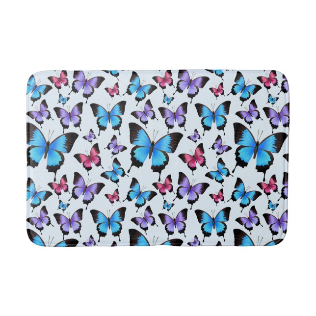 Butterflies Pink Purple Blue Teal Bath Mat (Front)