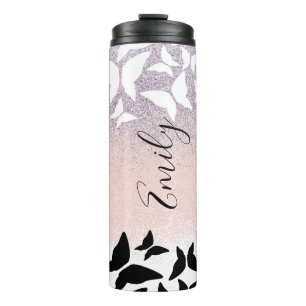 Butterflies Pink Sparkles Monogrammed Name     Thermal Tumbler