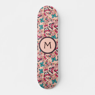 Butterflies Pink Teal Girly Girlie Whimsical Skateboard