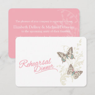 Butterflies pink wedding rehearsal dinner invite