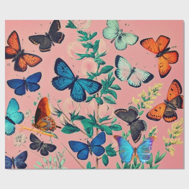 BUTTERFLIES PINK WRAPPING PAPER (Flat)