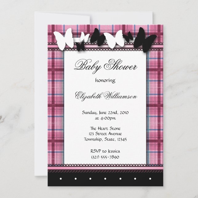 Butterflies & Plaid Baby Shower invitations (Front)