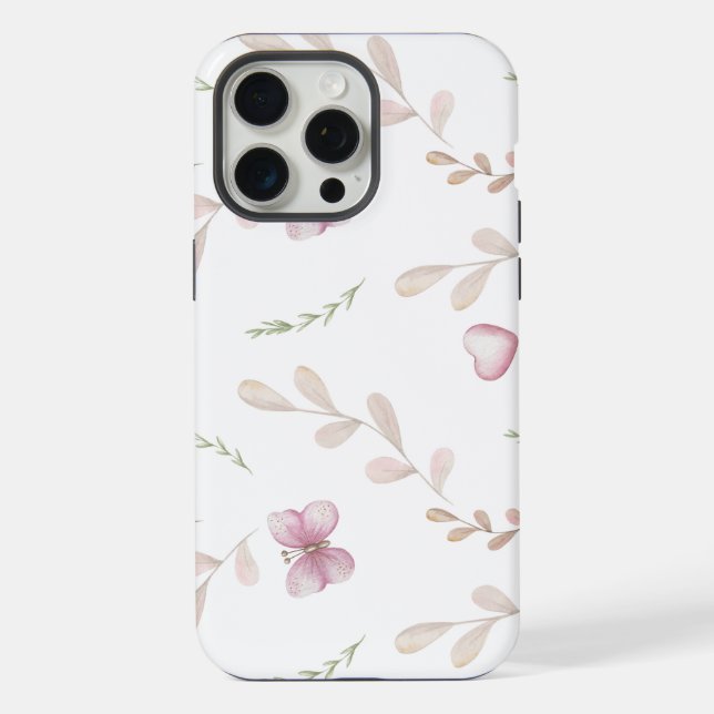 Butterflies, Plants and Hearts Seamless Pattern iPhone Case (Back)
