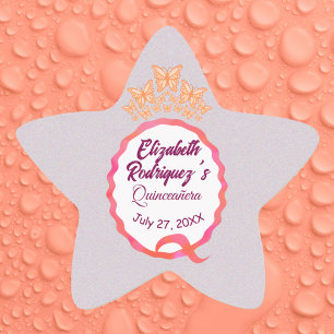 Butterflies Princess Tiara Crown Party Fifteenth Star Sticker