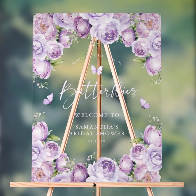 Butterflies Purple Bridal Shower Welcome Sign (Neutral)