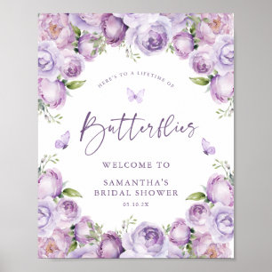 Butterflies Purple Bridal Shower Welcome Sign