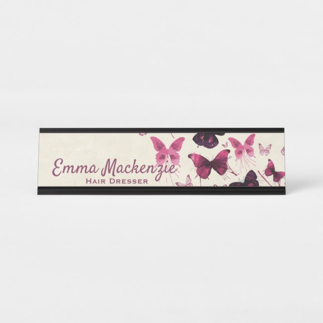 Butterflies Purple Desk Name Plate Station Sign (Front)