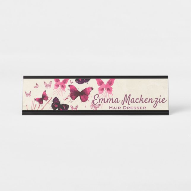 Butterflies Purple Desk Name Plate Station Sign (Front)