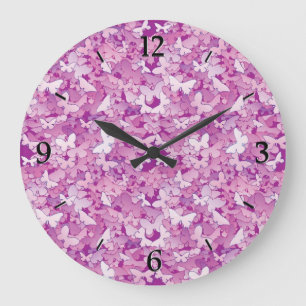 Butterflies, purple, lavender, pink large clock