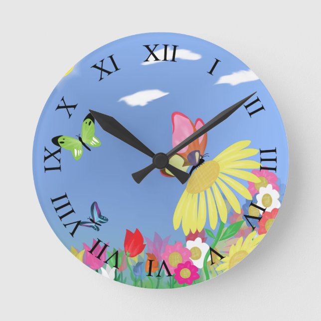 Butterflies Roman Numerals Round Clock (Front)