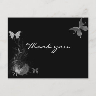 Butterflies Rose Flourish Black White Thank You Postcard