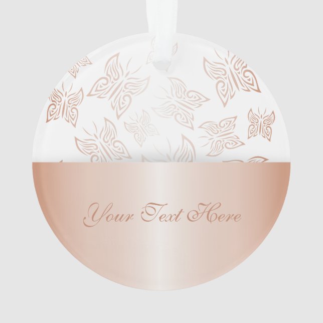 Butterflies Rose Gold Personalize Ornament (Back)