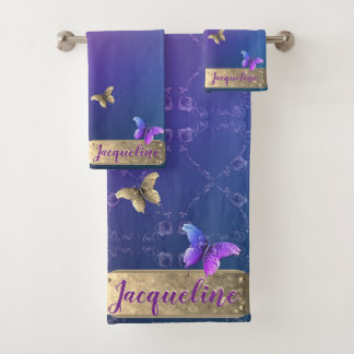 Butterflies, Rose Hearts Gradient Blue Towel