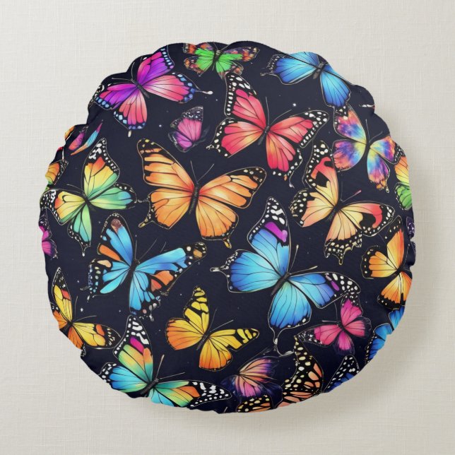 Butterflies Round Pillow (Front)