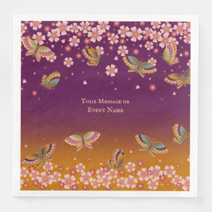 Butterflies Sakura Blossoms Gold Plum Personalized Napkin