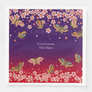 Butterflies & Sakura Blossoms Purple Personalized Napkin
