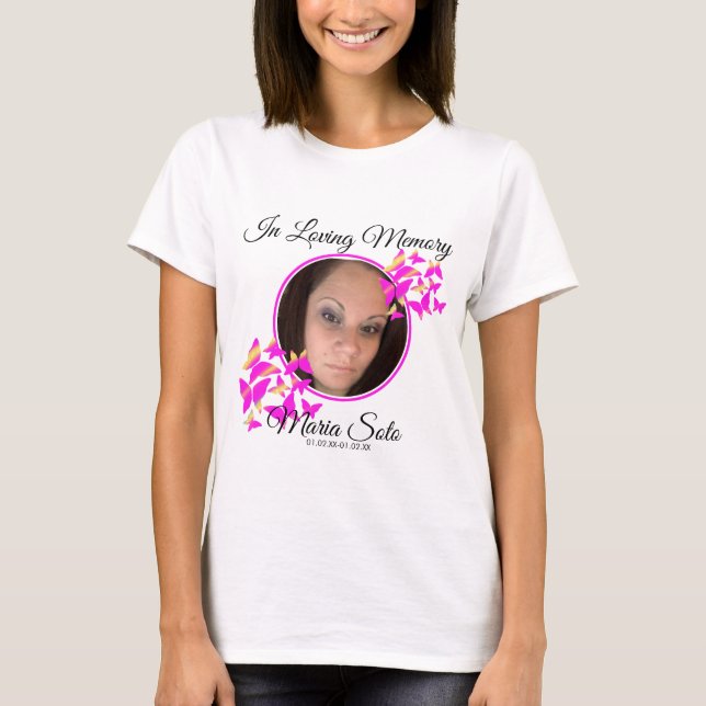 Butterflies Script Memorial Funeral T-Shirt (Front)