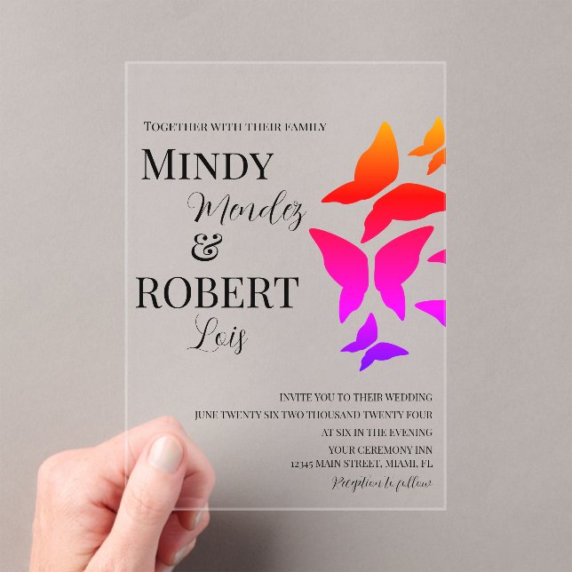 Butterflies Script Rainbow Wedding Invitation (Insitu (Handheld))