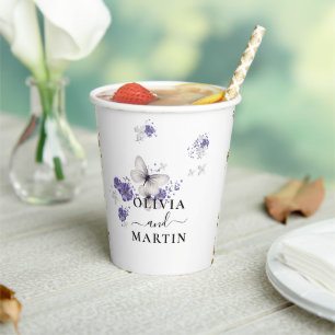 Butterflies Script Wedding  Paper Cups