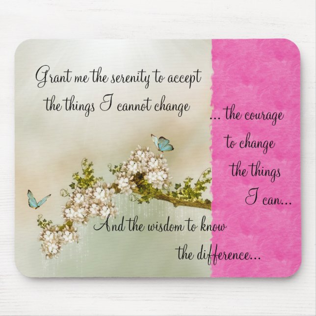Butterflies Serenity Prayer Mousepad ~ pink (Front)