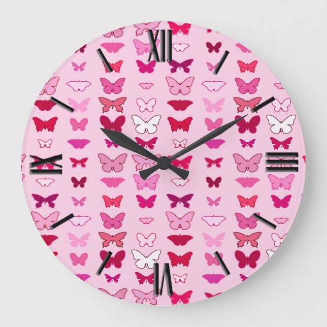 Butterflies, shades of pink and fuchsia large clock (Front)