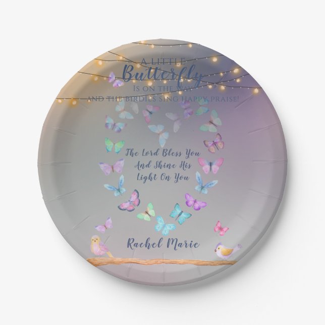 Butterflies Shape Heart Pastel Colours Paper Plate (Front)