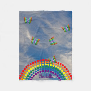 Butterflies Sky Rainbow Personalized Name Fleece Blanket