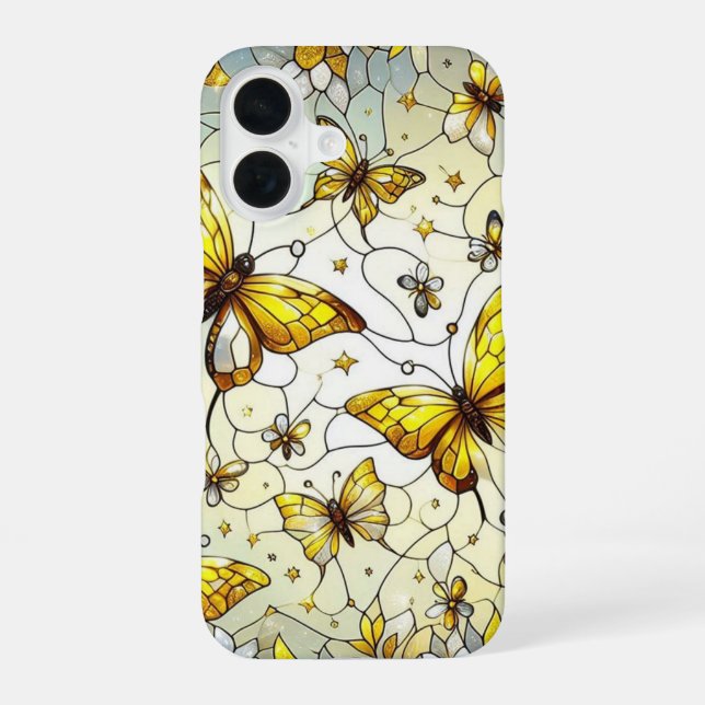 Butterflies Stain Glass Pattern  iPhone 16 Case (Back)