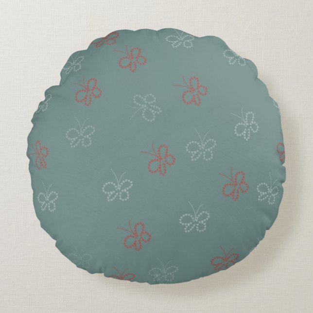 Butterflies Stars Sage Green Round Pillow (Front)