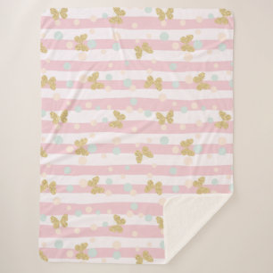Butterflies Stripes and Polka Dots Sherpa Blanket