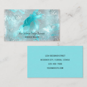 Butterflies Sunflower Teal Sliver White Elegant Business Card