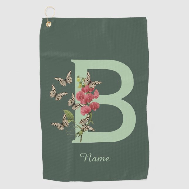Butterflies Sweet Pea Monogram Initial B Name Golf Towel (Front)